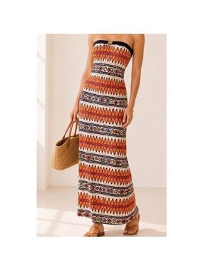 Trina Turk Modern Tribe Silk Strapless Dress Size 6 Resort-wear  Casual Chic EUC